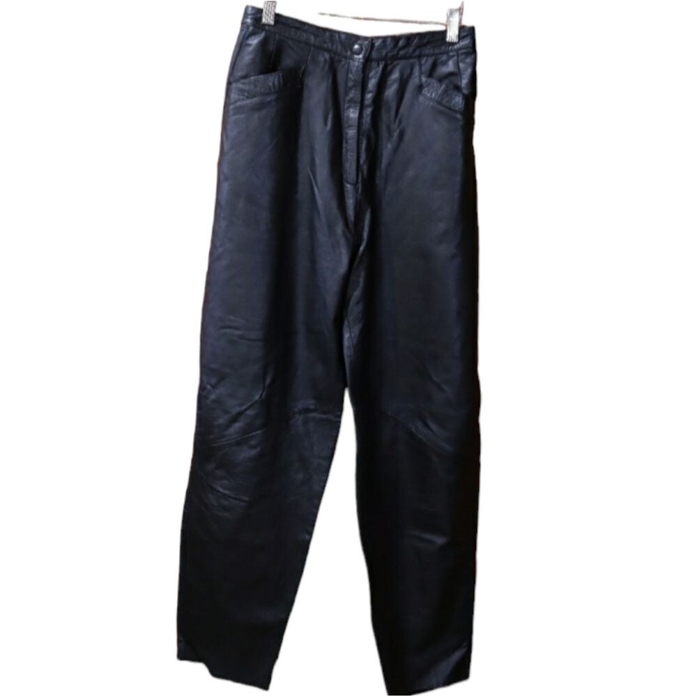 Erez Vintage Black Leather High Waist  Pants 8 Biker Sexy Gothic